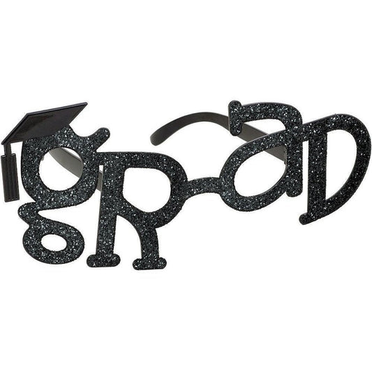 Grad Shaped Plastic Glasses - Black Glitter