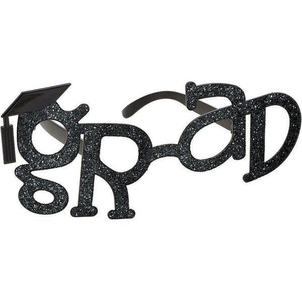 Grad Shaped Plastic Glasses - Black Glitter