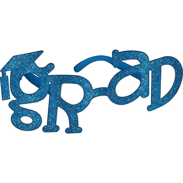 Grad Shaped Plastic Glasses - Blue Glitter