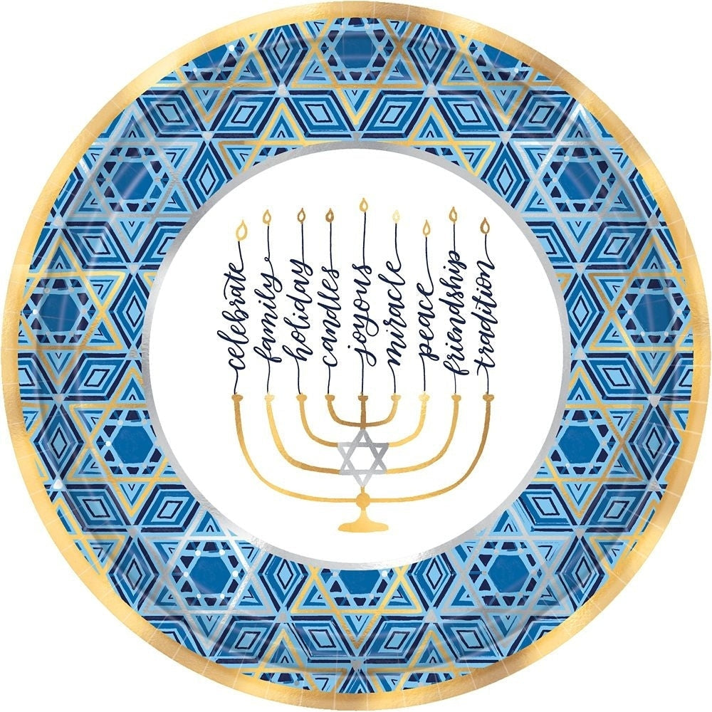 Hanukkah Festival Of Lights Round Metallic Plates, 12"