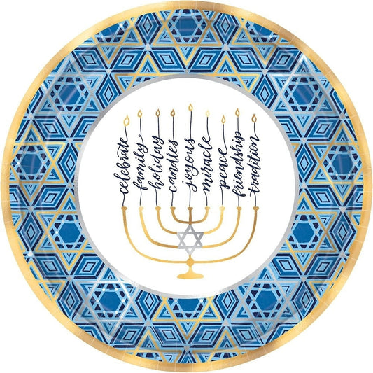Hanukkah Festival Of Lights Round Metallic Plates, 12"