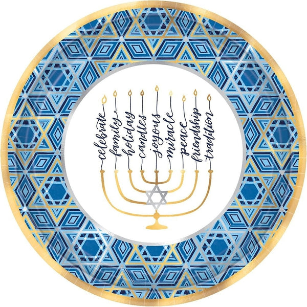 Hanukkah Festival Of Lights Round Metallic Plates, 12"