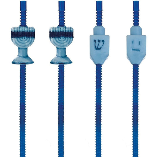 Chanukah Straws,Dreidel&Menorah, Plastic, 9.5 ",Set Of 4