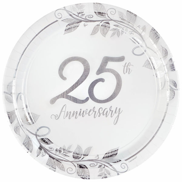 Happy 25Th Anniversary 10 1/2" Round Metallic Plates