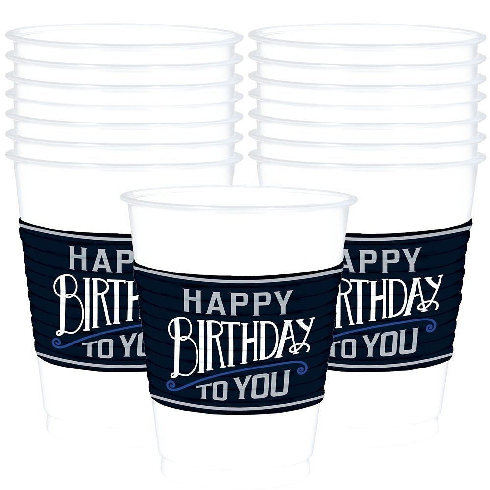 Happy Birthday Man Plastic Cups, 16 Oz.