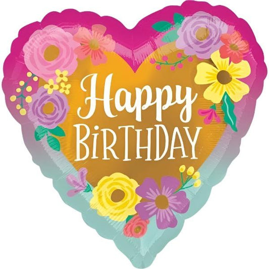 Foil Balloon - Birthday Painted Flowers