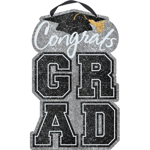 Happy Graduation Large Sign - Black, Silver, Gold