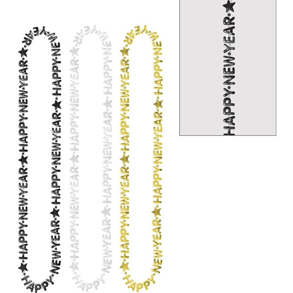 Happy New Year Beads 3 Pack - Black, Silver, Gold