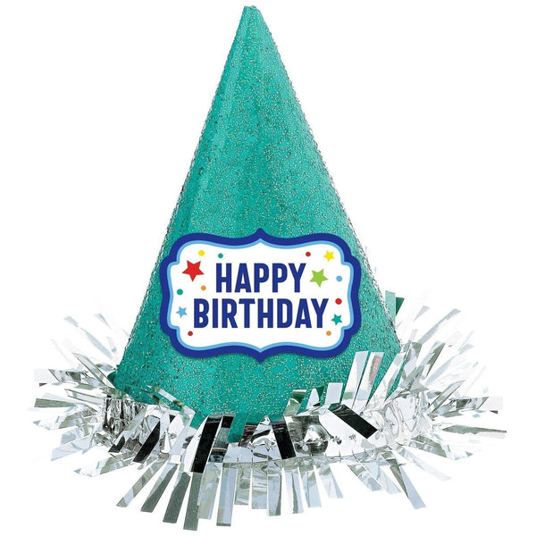 Primary Birthday Mini Glitter Cone Hat