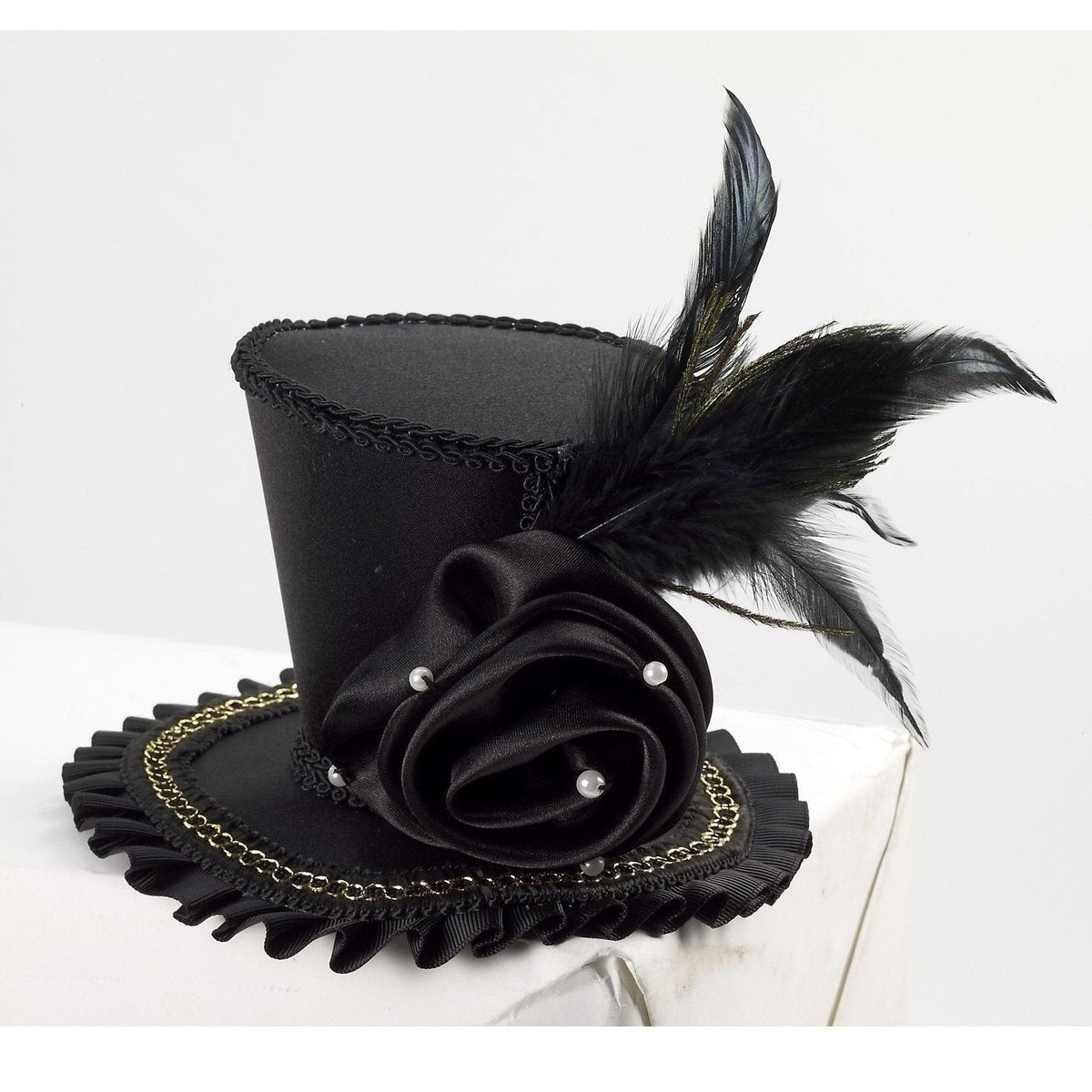 Hat - Mini Top Hat W/Rose Black