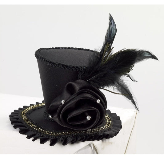Hat - Mini Top Hat W/Rose Black