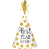 New Year's Cone Hat - White/Gold Dots