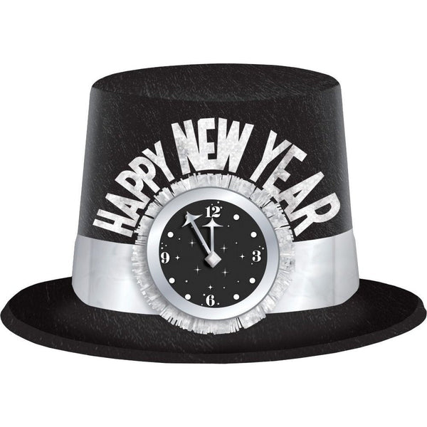 New Year's Clock Top Hat Black/ Silver