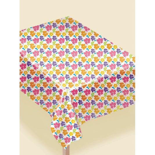 Hibiscus White Plastic Table Cover