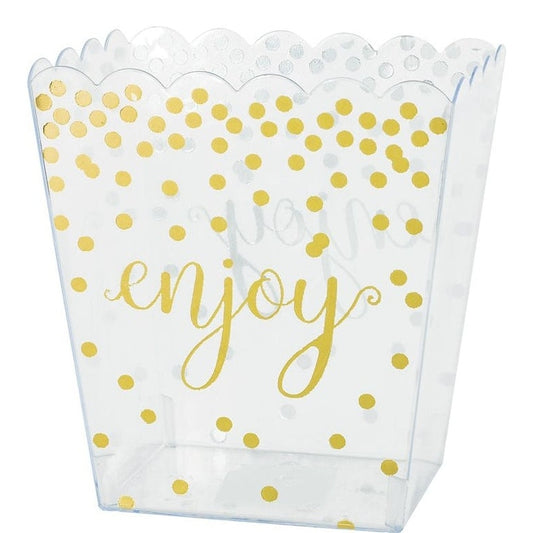Hot-Stamped Scalloped Plastic Container, Medium - Gold