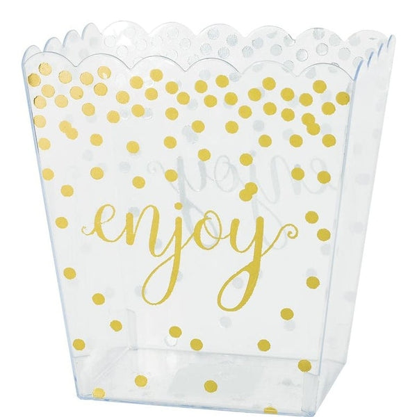 Hot-Stamped Scalloped Plastic Container, Medium - Gold