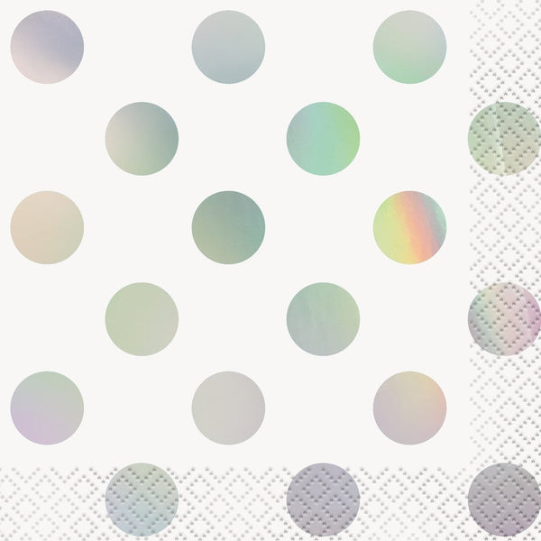 Iridescent Dot Beverage Napkins, 16 Count - Foil Stamped Iridescent