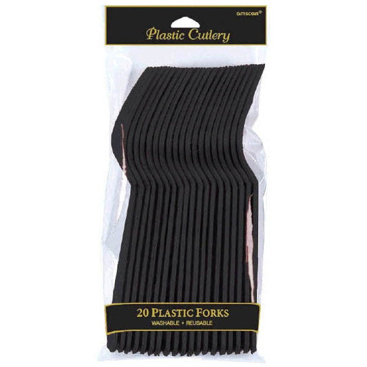 Jet Black Plastic Forks 20 Count