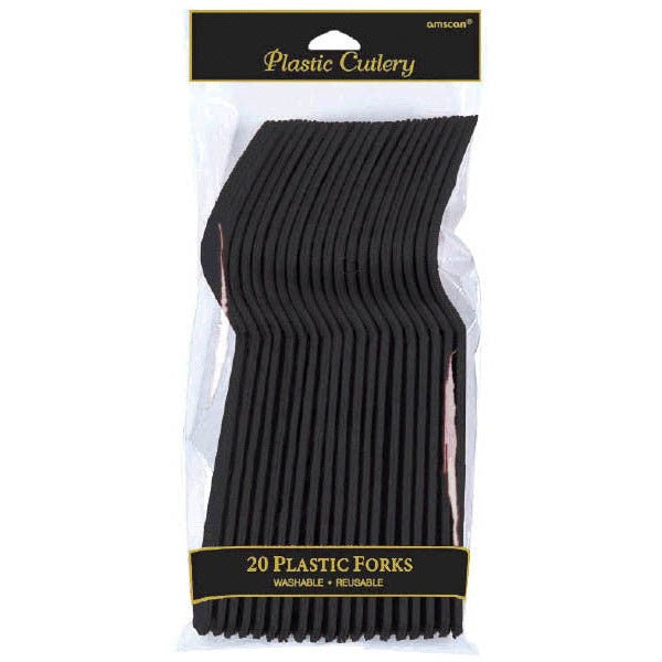 Jet Black Plastic Forks 20 Count