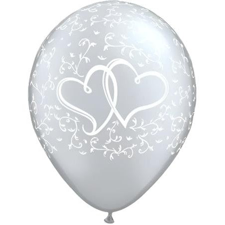 Latex Balloons High Count Bag - Hearts Entwined Silver