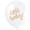White Gold " Oh Baby" Baby Shower 12" Latex Balloons, 8 Count