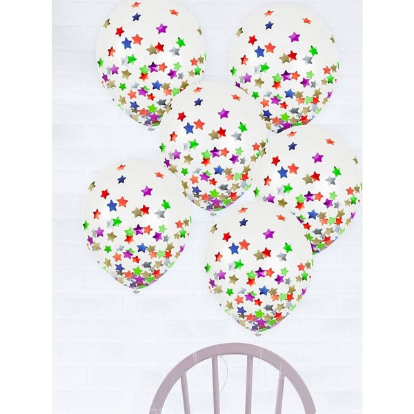Latex Balloons W/ Confetti, 12" -Stars, Multi
