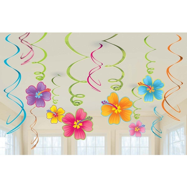 Luau Hanging Swirl Decorations 12 Count