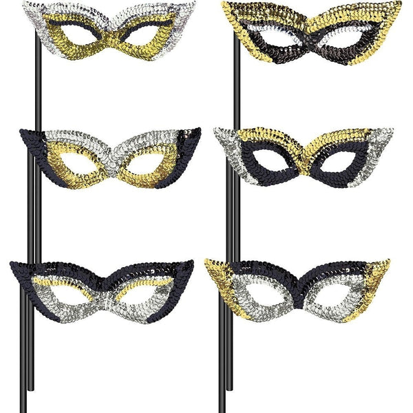 Masks On Sticks - Black, Silver, Gold