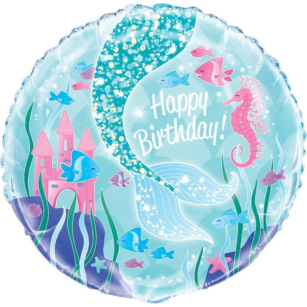 Mermaid Round Foil Balloon 18", Packaged