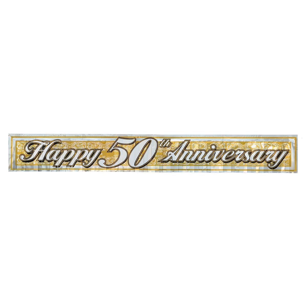Metallic 50Th Anniversary Fringe Banner Gold; PrToddler - 1-Ply Pet Fringe