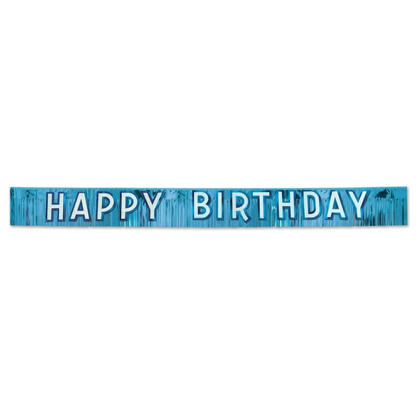 Metallic Happy Birthday Banner Blue W/Silver Gltrd Blue Ltrs