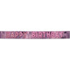 Metallic Happy Birthday Banner Pink W/Silver Gltrd Pink Ltrs