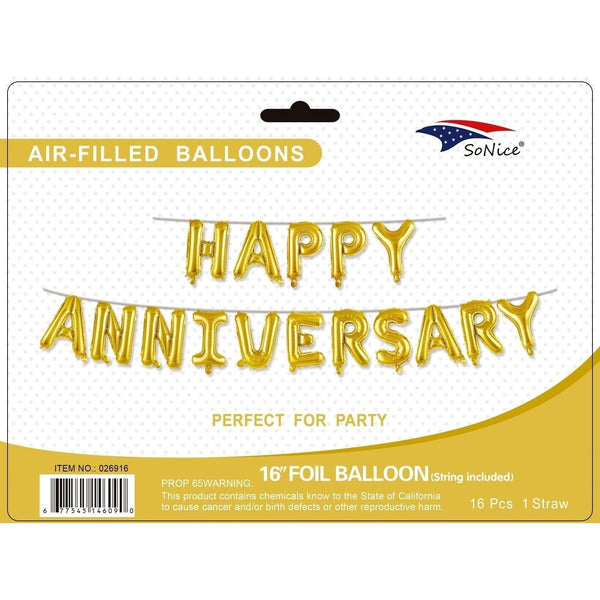 Mini Foil Balloon Banner Kit Happy Anniversary Gold