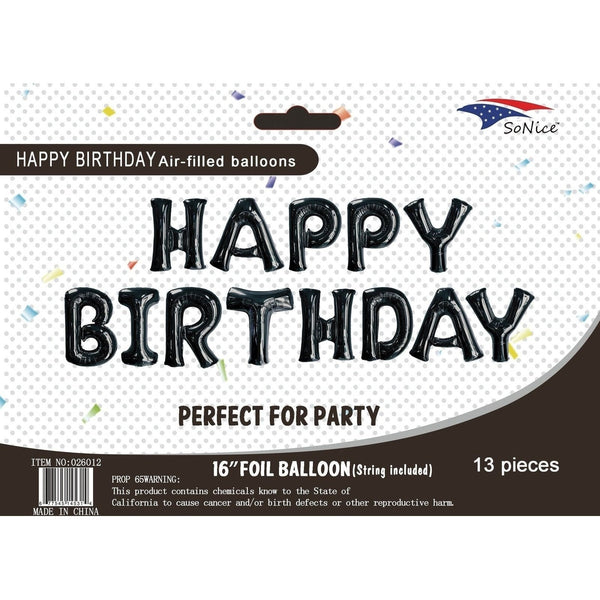 Mini Foil Balloon Banner Kit Happy Birthday Black