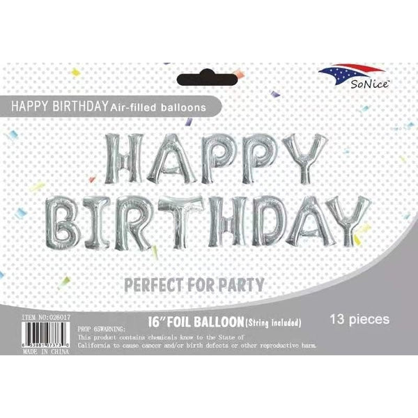 Mini Foil Balloon Banner Kit Happy Birthday Silver