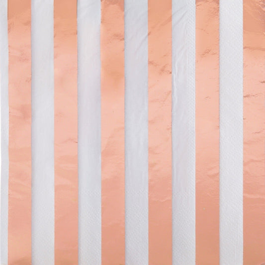 Rose Gold Foil Stripes Luncheon Napkins, 16 Count - Foil Stamped