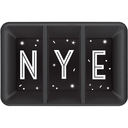 New Year's Eve Plastic Compartment Tray - Black, Silver, Gold