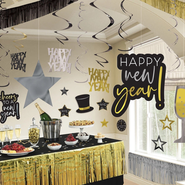 New Years Giant Room Decorating Kit - Black, Silver, Gold