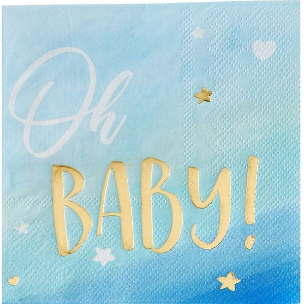Oh Baby Blue Beverage Napkins - Hot Stamped