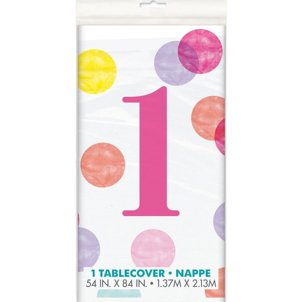 Pink Dots 1St Birthday ReCountangular Plastic Table Cover, 54" X 84"