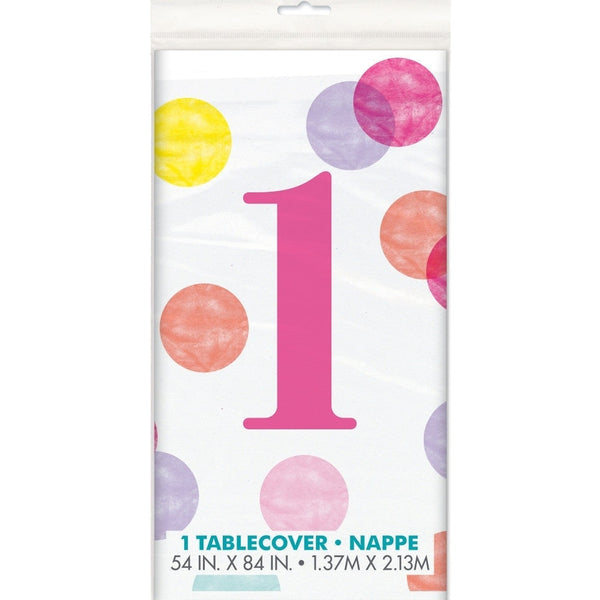 Pink Dots 1St Birthday ReCountangular Plastic Table Cover, 54" X 84"