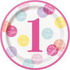Pink Dots 1St Birthday Round 9" Dinner Plates, 8 Count