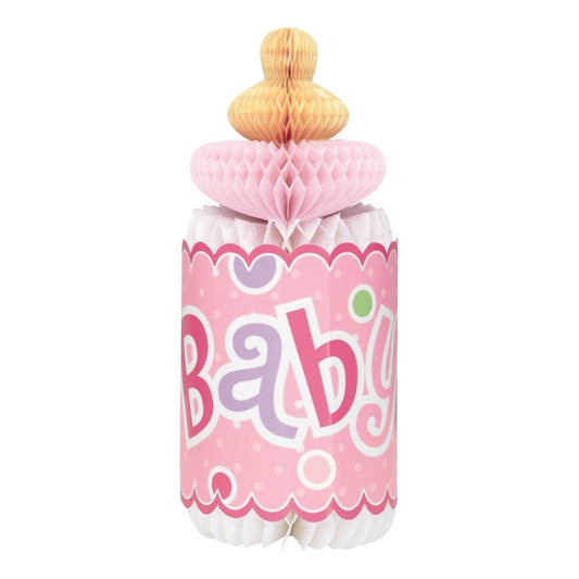 Pink Dots Baby Shower Bottle Shaped Honeycomb Decoration, 12''
