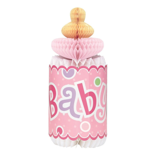Pink Dots Baby Shower Bottle Shaped Honeycomb Decoration, 12''