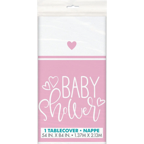 Pink Hearts Baby Shower ReCountangular Plastic Table Cover, 54" X 84"