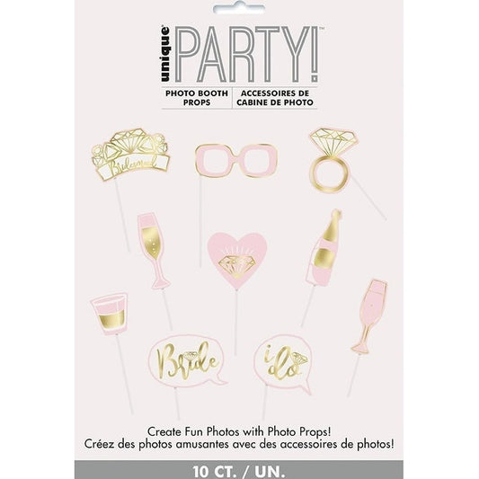 Pink And Gold Foil Bachelorette Party Photo Booth Props, 10 Count