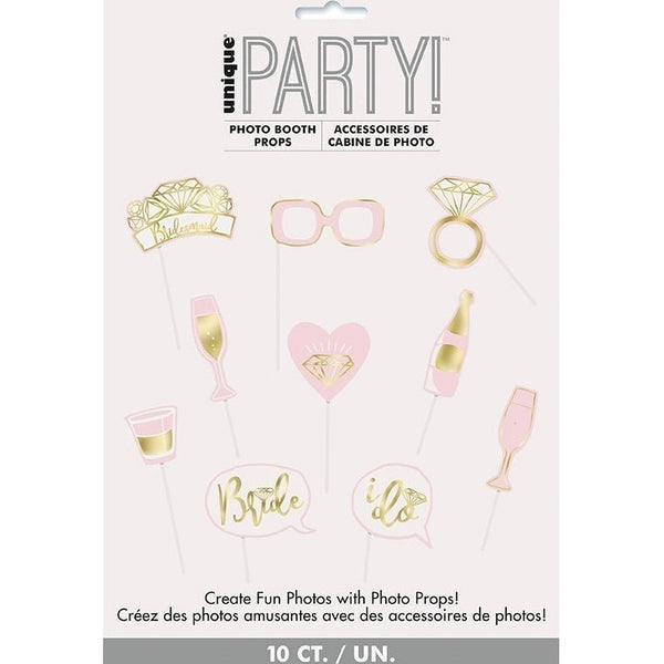 Pink And Gold Foil Bachelorette Party Photo Booth Props, 10 Count