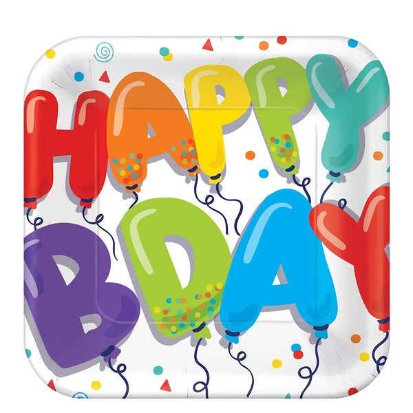 Birthday Balloons 7" Square Plates