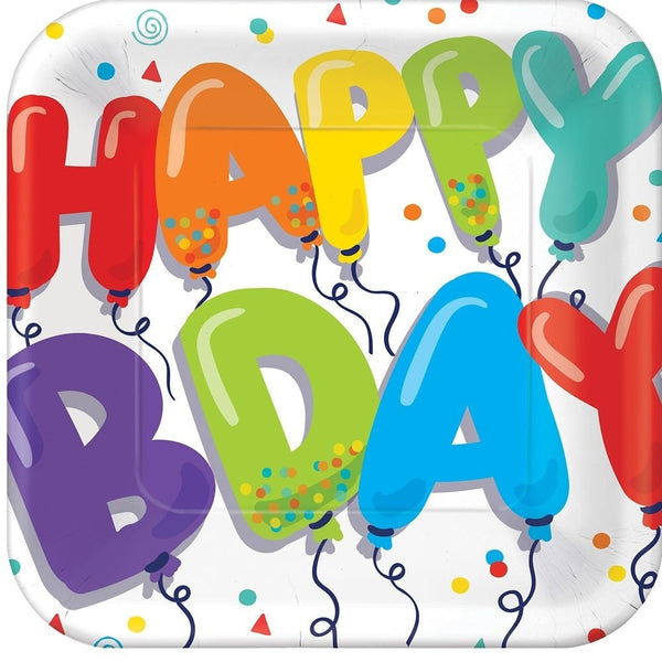 Birthday Balloons 9" Square Plates