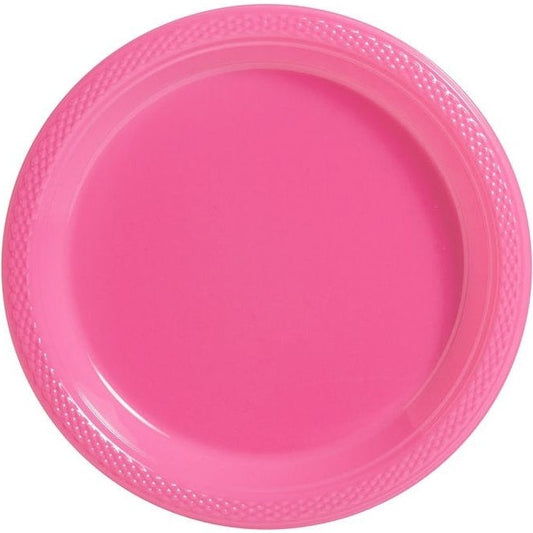 Bright Pink Plastic Plates, 7"
